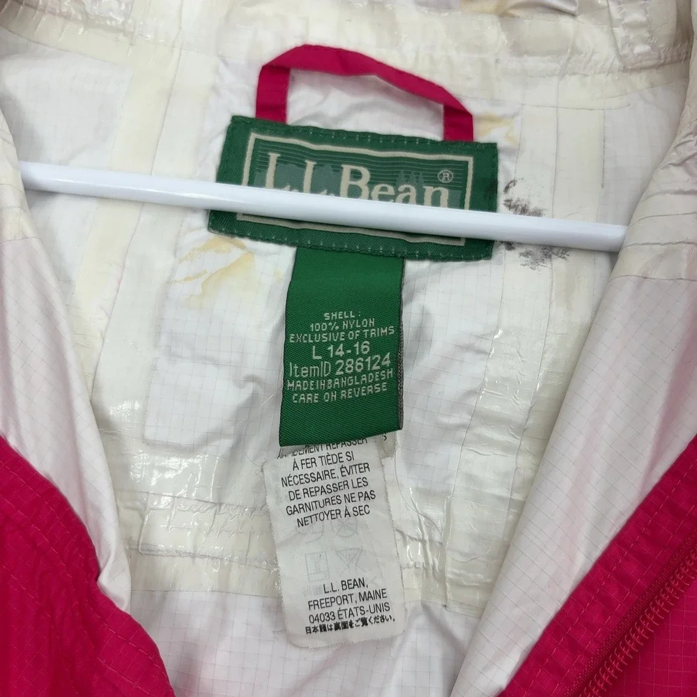 LL Bean Windbreaker Girls L Pink Nylon Hooded Reflective Gorpcore Outdoor